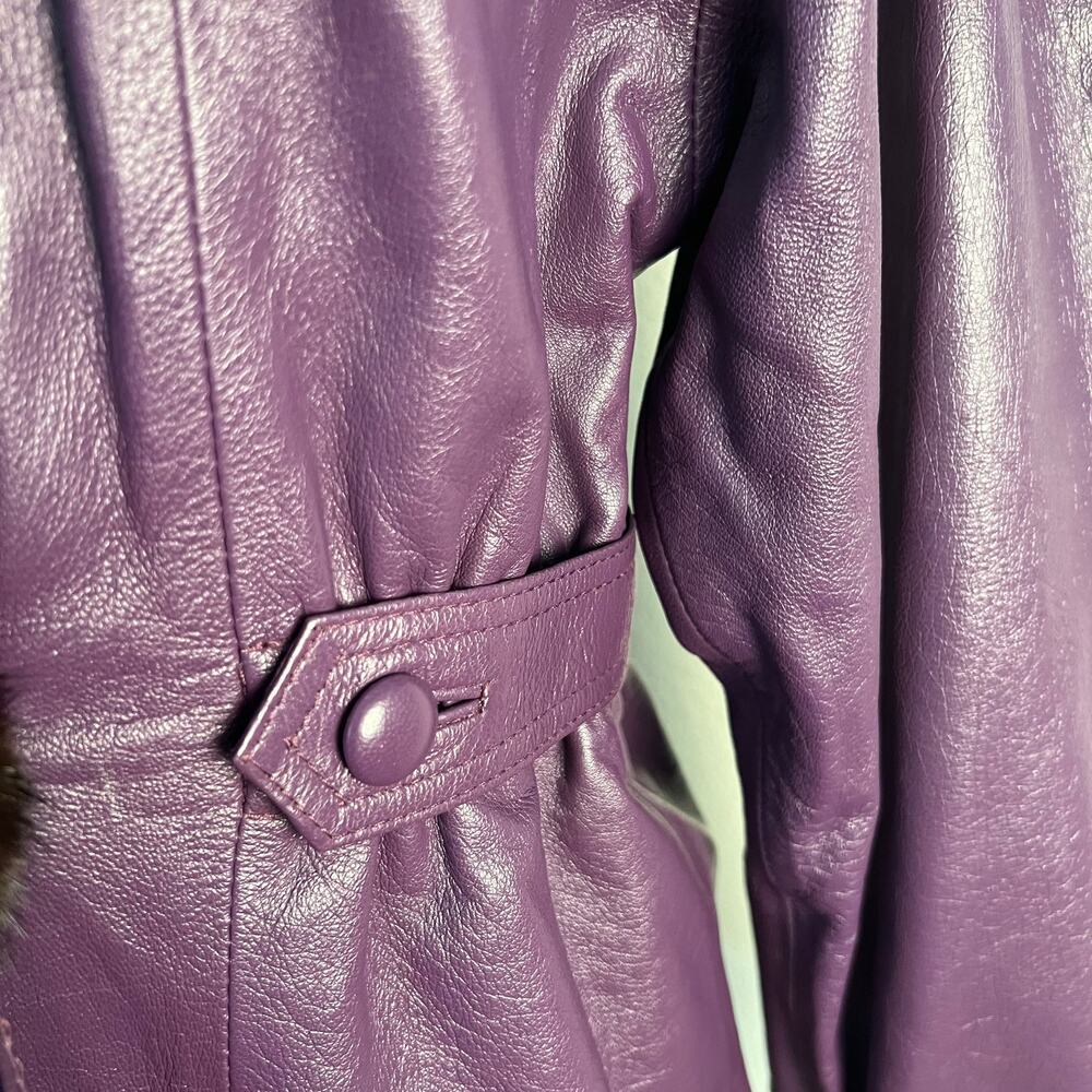 Vintage, Purple Leather Jacket with Faux Fur Collar Size S - Picture 6 of 8